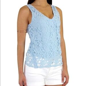 JOA baby blue floral crochet lace sleeveless top